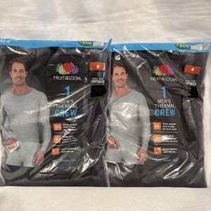 2- Fruit of the Loom Thermal Top Shirt Base Layer Long John Black Waffle Men's M